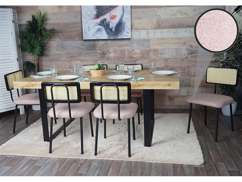 Silla de comedor MCW-K88 (juego de 6),  tela/textil rosa