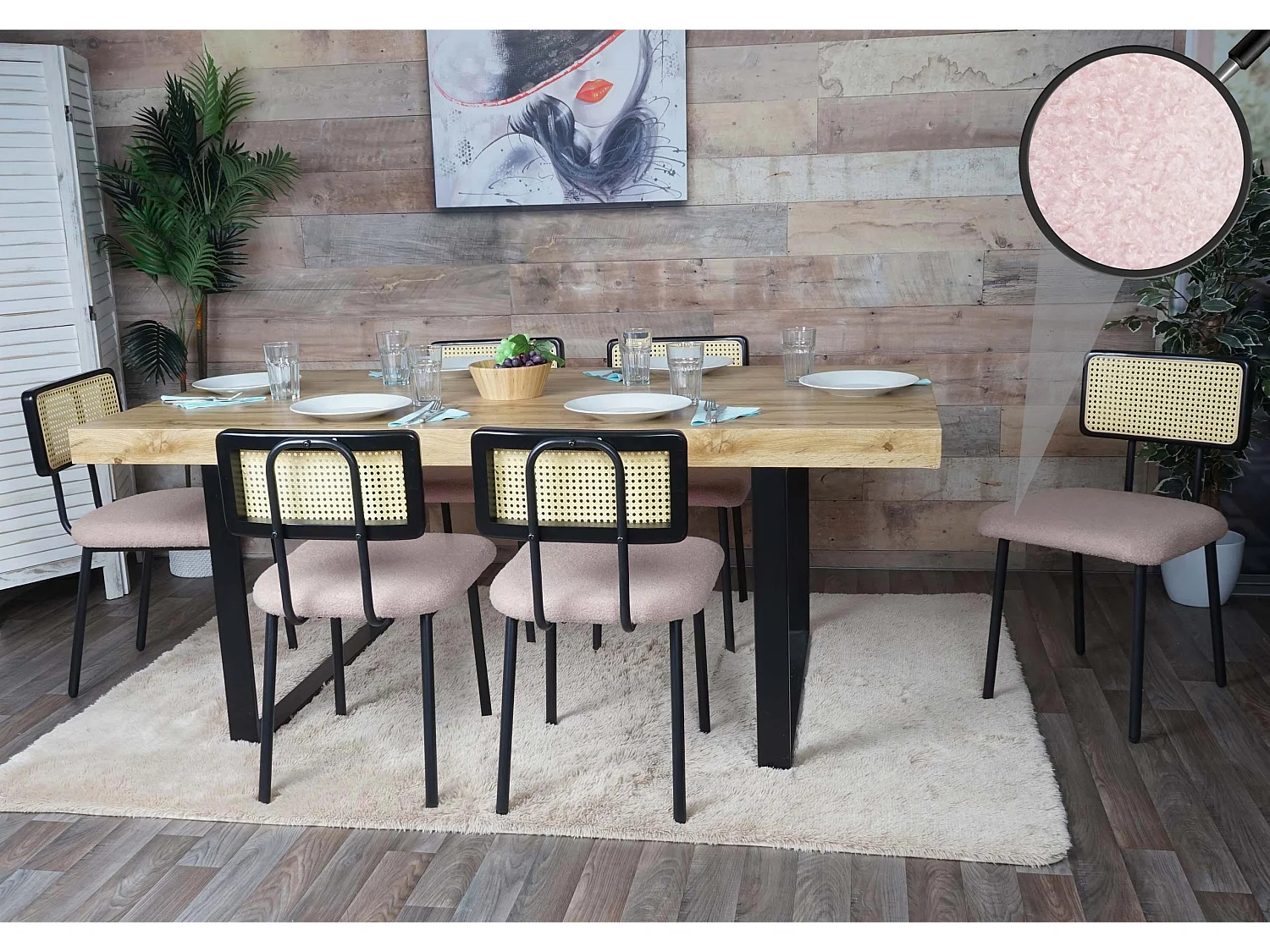 Silla de comedor MCW-K88 (juego de 6),  tela/textil rosa