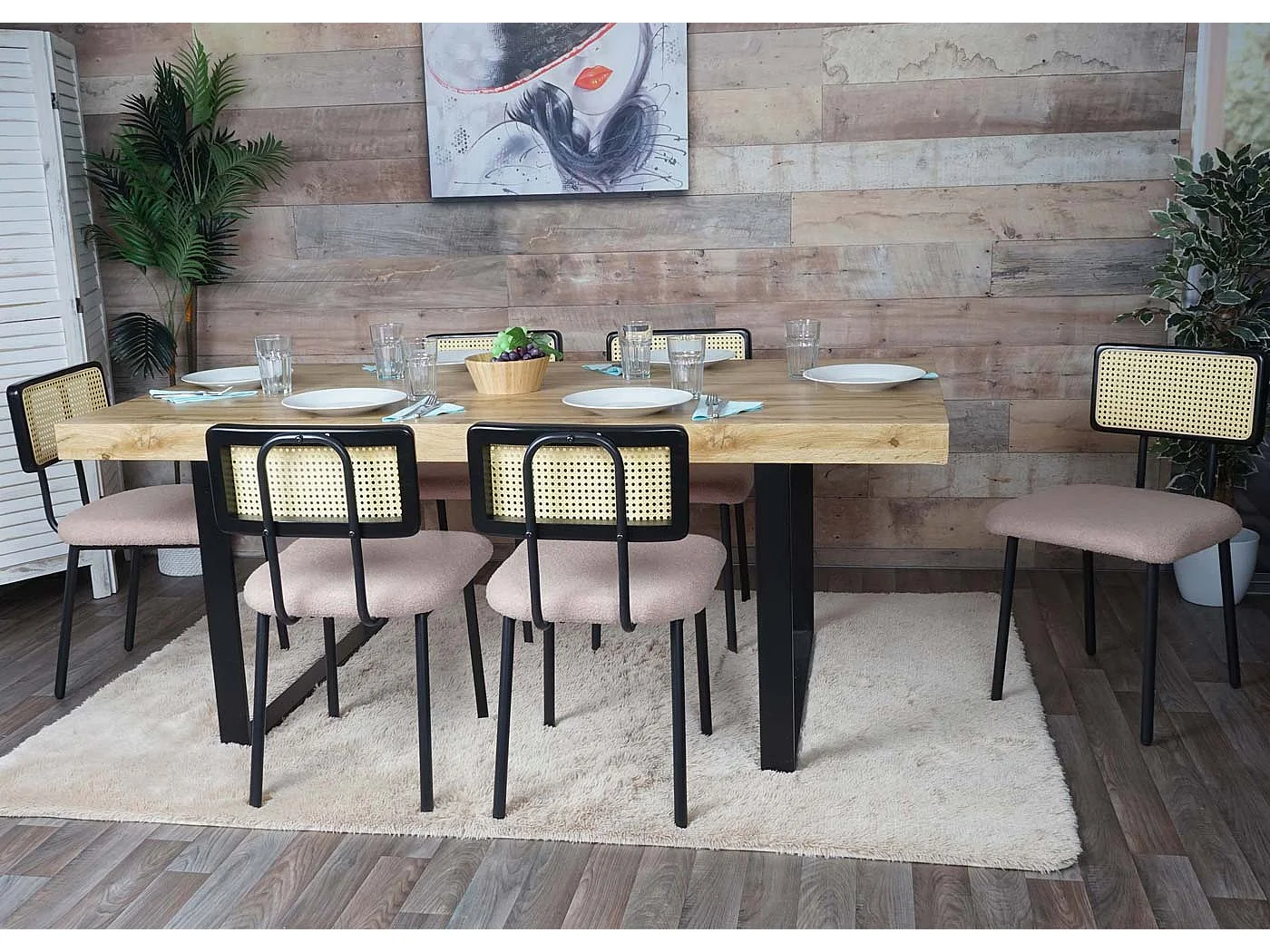 Silla de comedor MCW-K88 (juego de 6),  tela/textil rosa