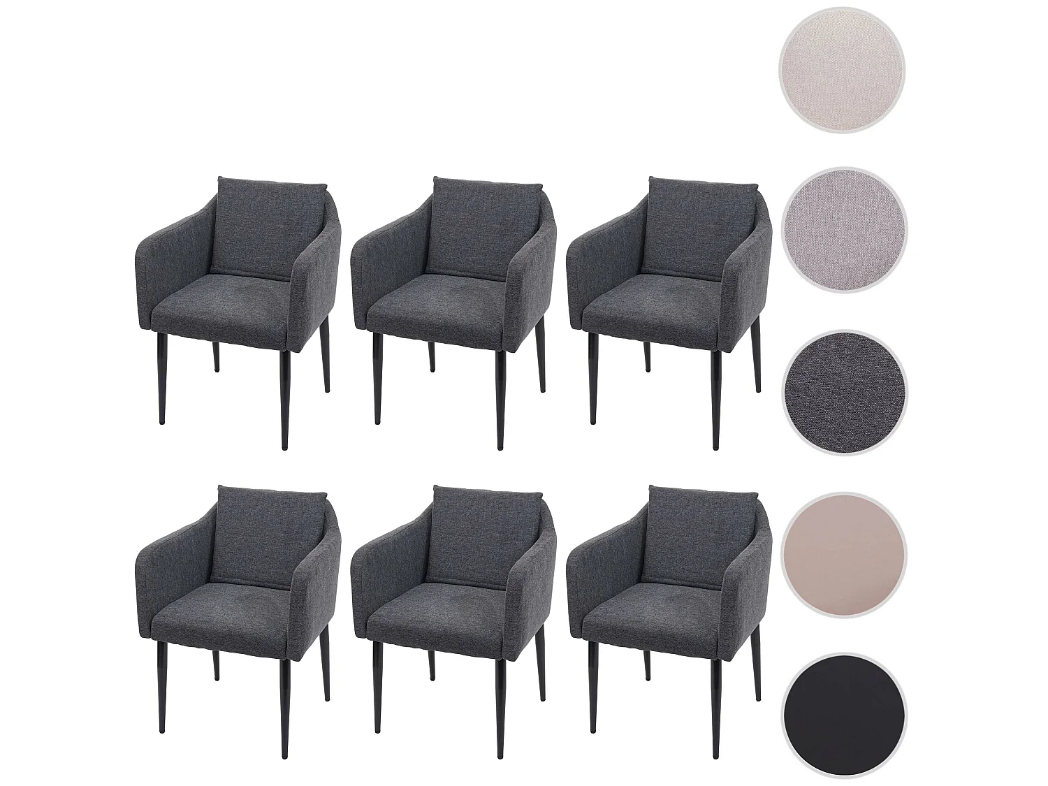 Esszimmerstuhl MCW-H93 (6er-Set), Stoff/Textil dunkelgrau
