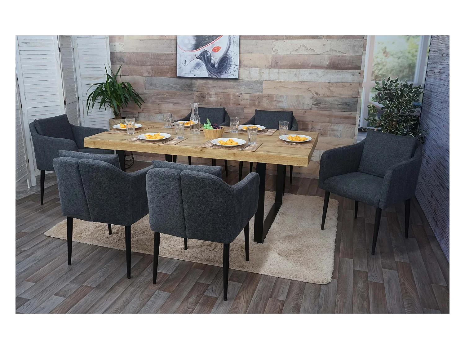 MCW-H93 eetkamerstoel (set van 6),  stof/textiel donkergrijs