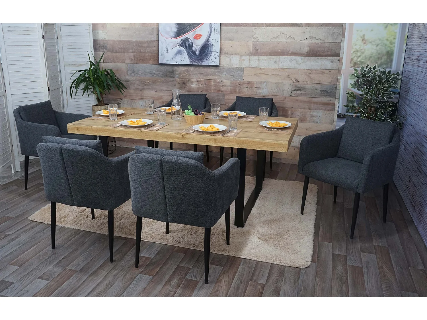 Set 6x poltrone sedie pranzo soggiorno Lounge MCW-H93 ~ tessuto grigio scuro