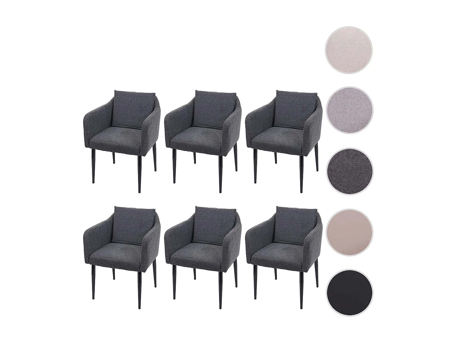 Set 6x poltrone sedie pranzo soggiorno Lounge MCW-H93 ~ tessuto grigio scuro