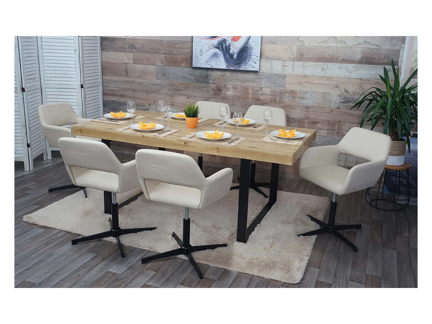 Chaise de salle à manger MCW-A50 IV (lot de 6),  similicuir crème, pied noir