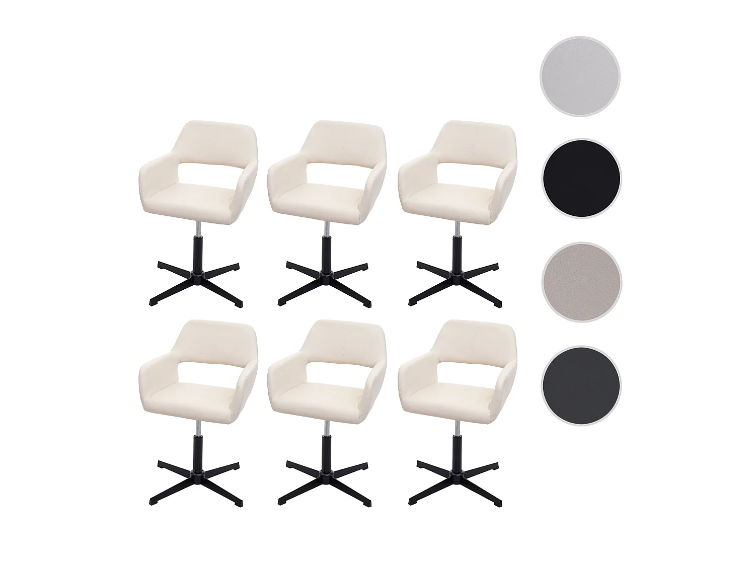 Chaise de salle à manger MCW-A50 IV (lot de 6),  similicuir crème, pied noir