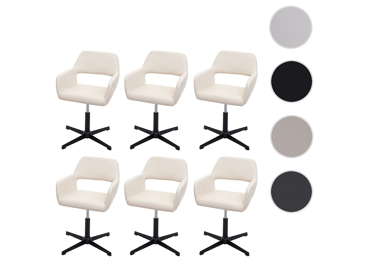 Chaise de salle à manger MCW-A50 IV (lot de 6),  similicuir crème, pied noir