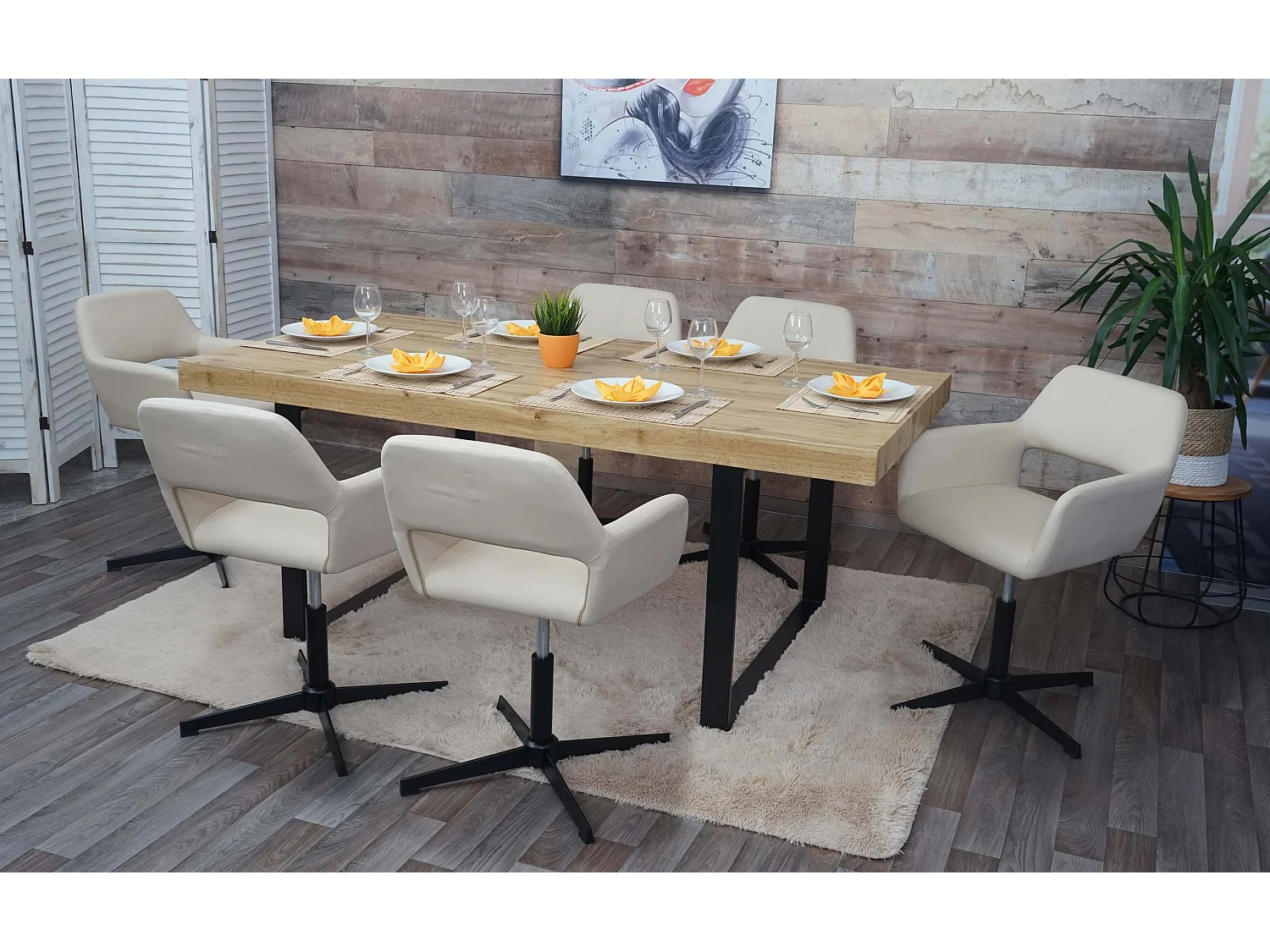 Krzesło do jadalni MCW-A50 IV (zestaw 6 sztuk),  imitacja skóry, kremowy, czarna podstawa