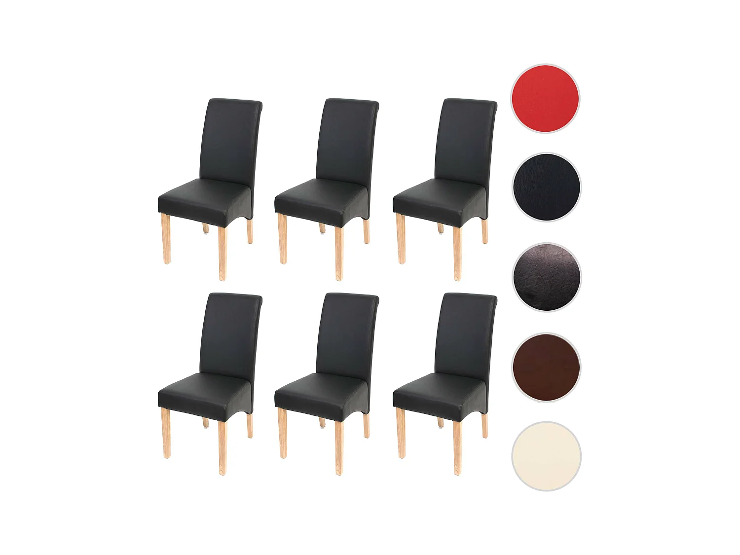 Eetkamerstoel M37 (set van 6),  kunstleer mat, zwart, lichtgekleurde poten