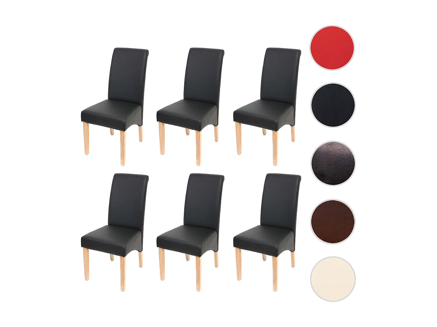 Eetkamerstoel M37 (set van 6),  kunstleer mat, zwart, lichtgekleurde poten