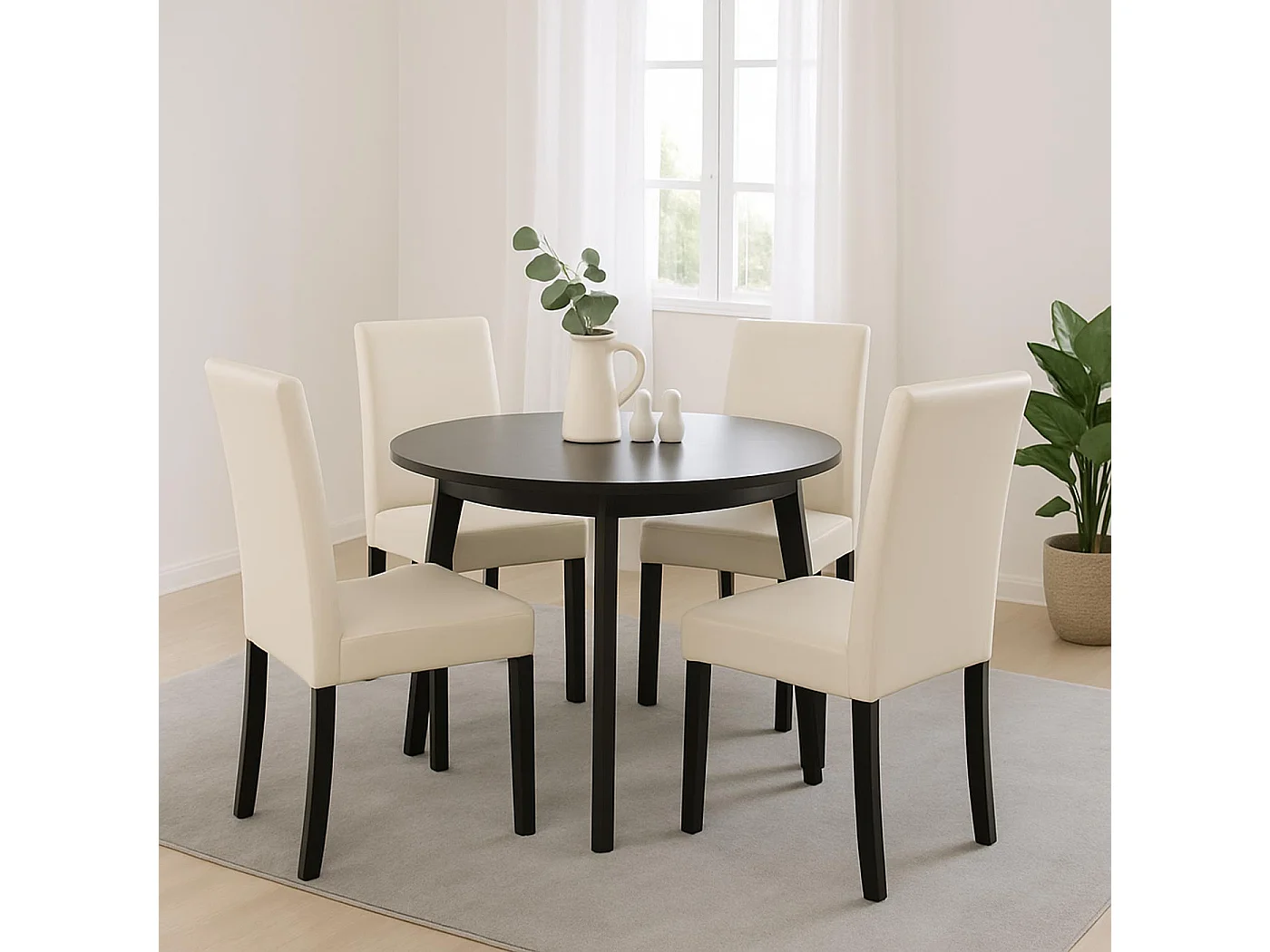 Silla de comedor Littau,  blanca, patas oscuras