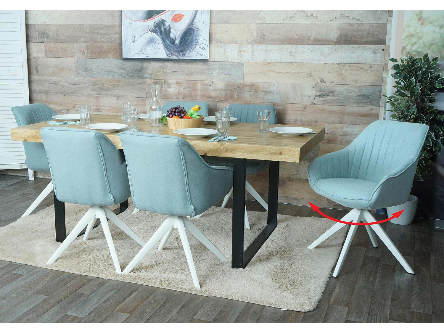 Set 6x sedie poltroncine girevole con braccioli elegante imbottita MCW-K27 tessuto verde menta