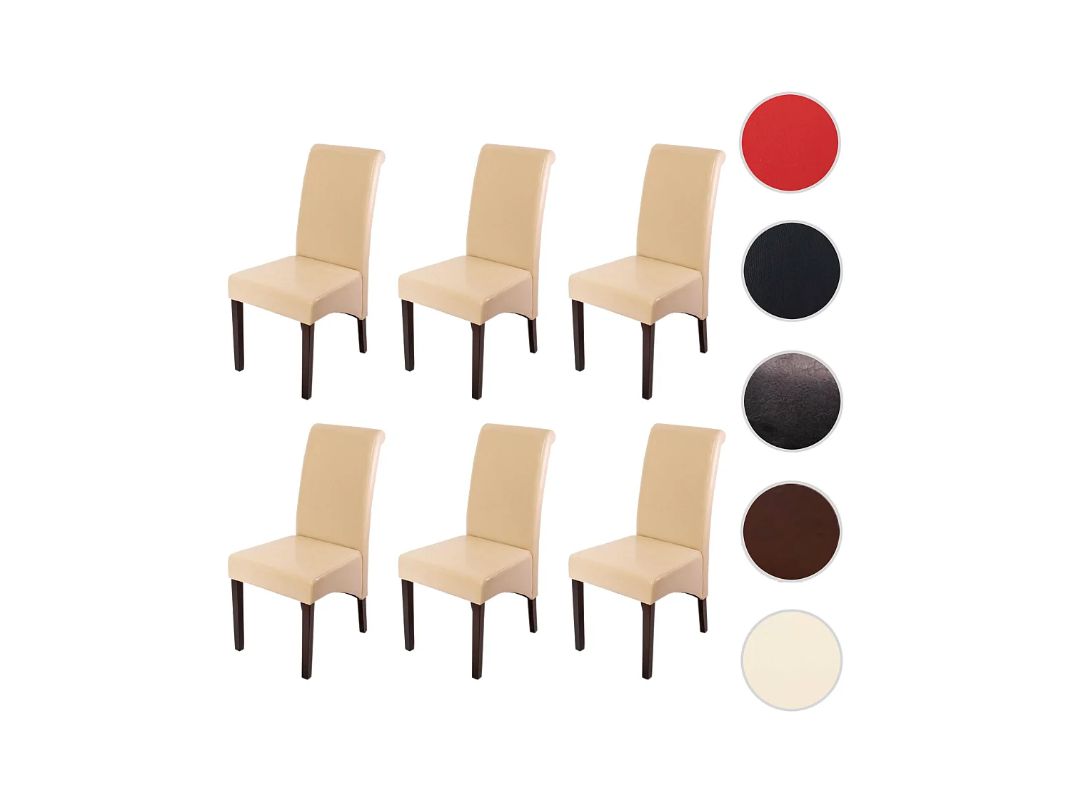 Esszimmerstuhl M37 (6er-Set), Leder, creme, dunkle Füße