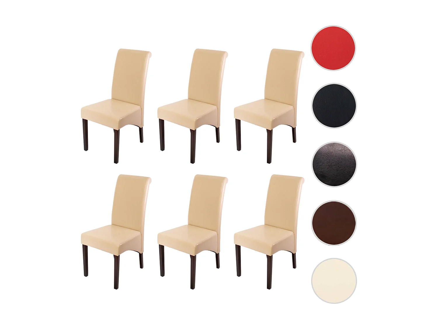 Eetkamerstoel M37 (set van 6),  Leer, crème, donkere poten