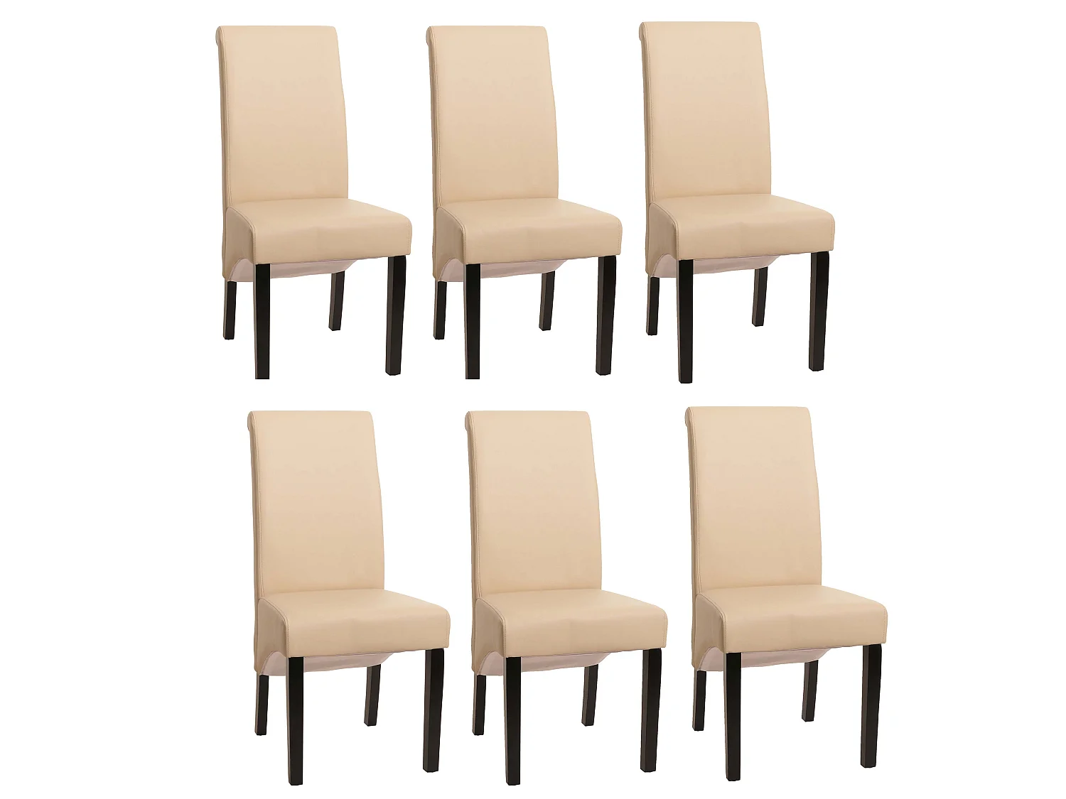 Chaise de salle à manger M37 (lot de 6),  cuir, crème, pieds foncés