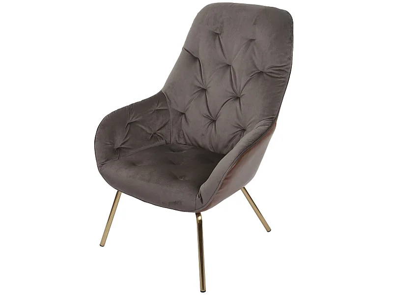 Poltrona sedia imbottita con braccioli MCW-K26 velluto marrone chiaro