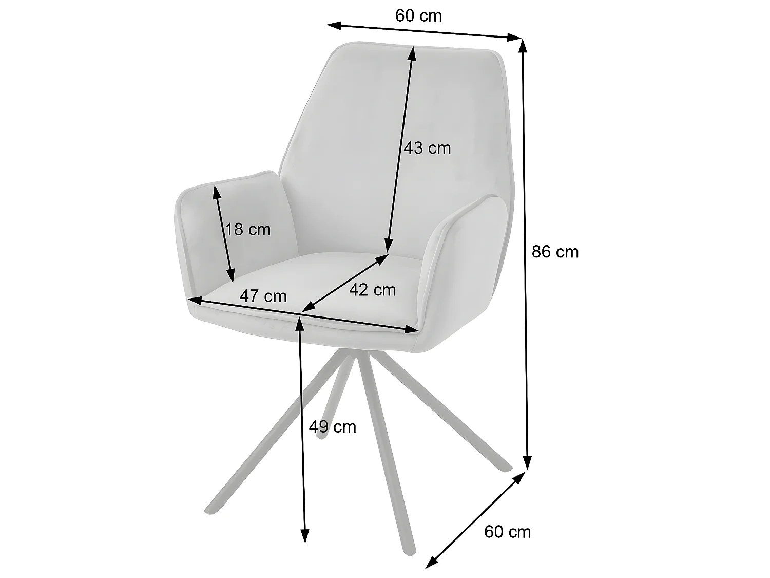 Set 6x sedie poltroncine girevole con braccioli elegante imbottita MCW-G67 gambe nere velluto avorio beige