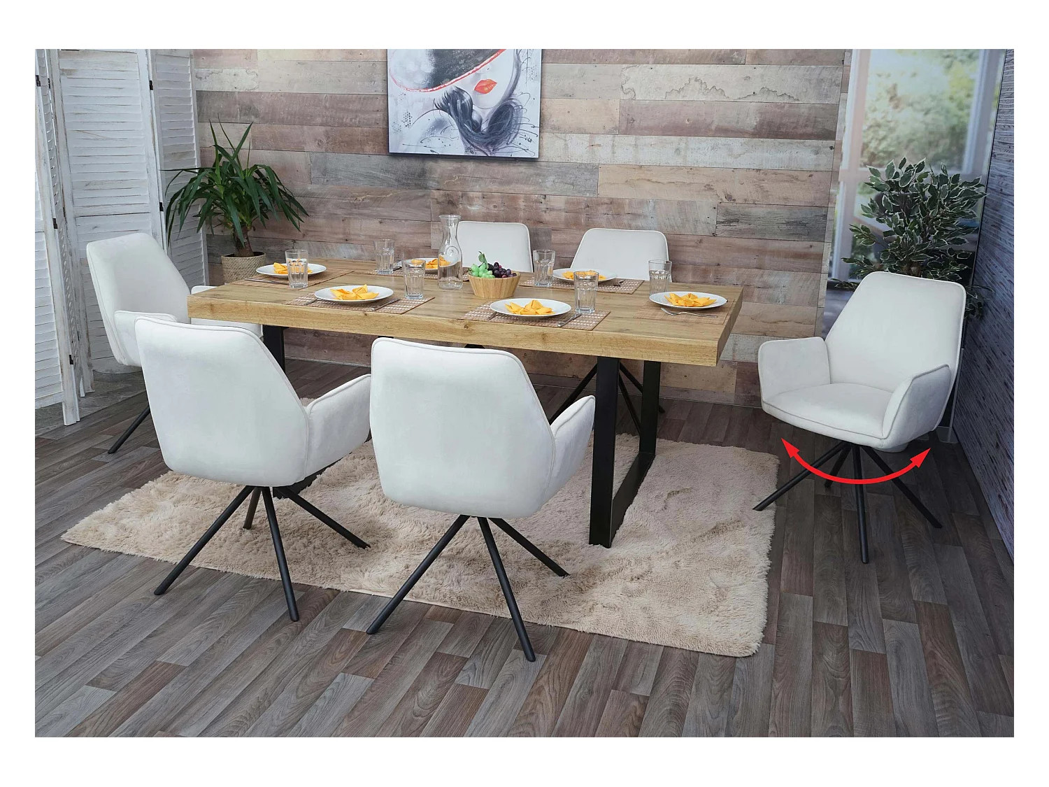 Silla de comedor MCW-G67 (juego de 6),  crema-beige, patas negras