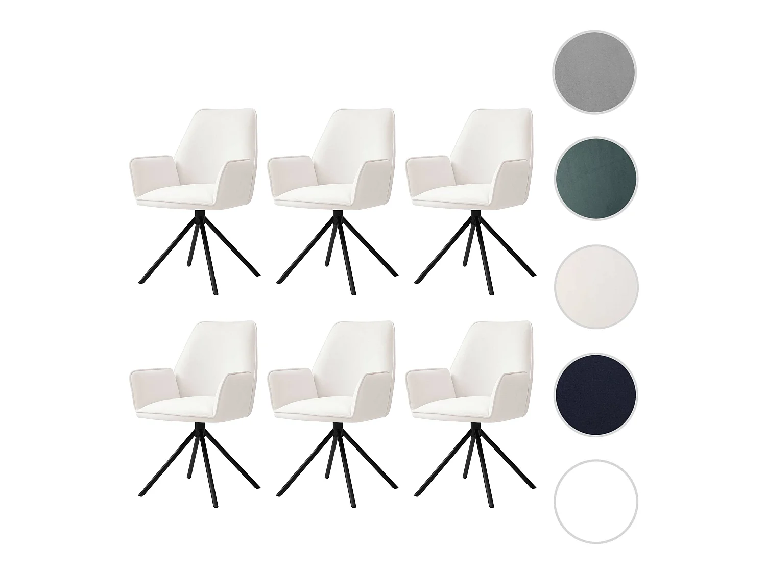 Eetkamerstoel MCW-G67 (set van 6),  crème-beige, zwarte poten