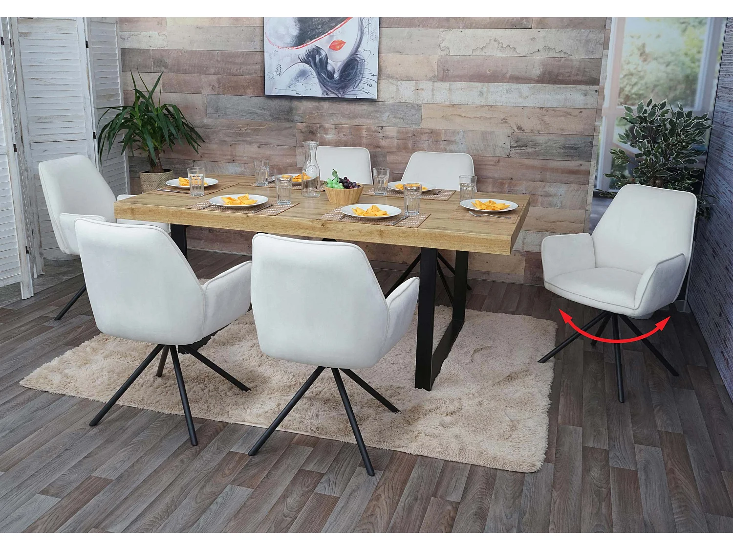 Chaise de salle à manger MCW-G67 (lot de 6),  velours, crème-beige