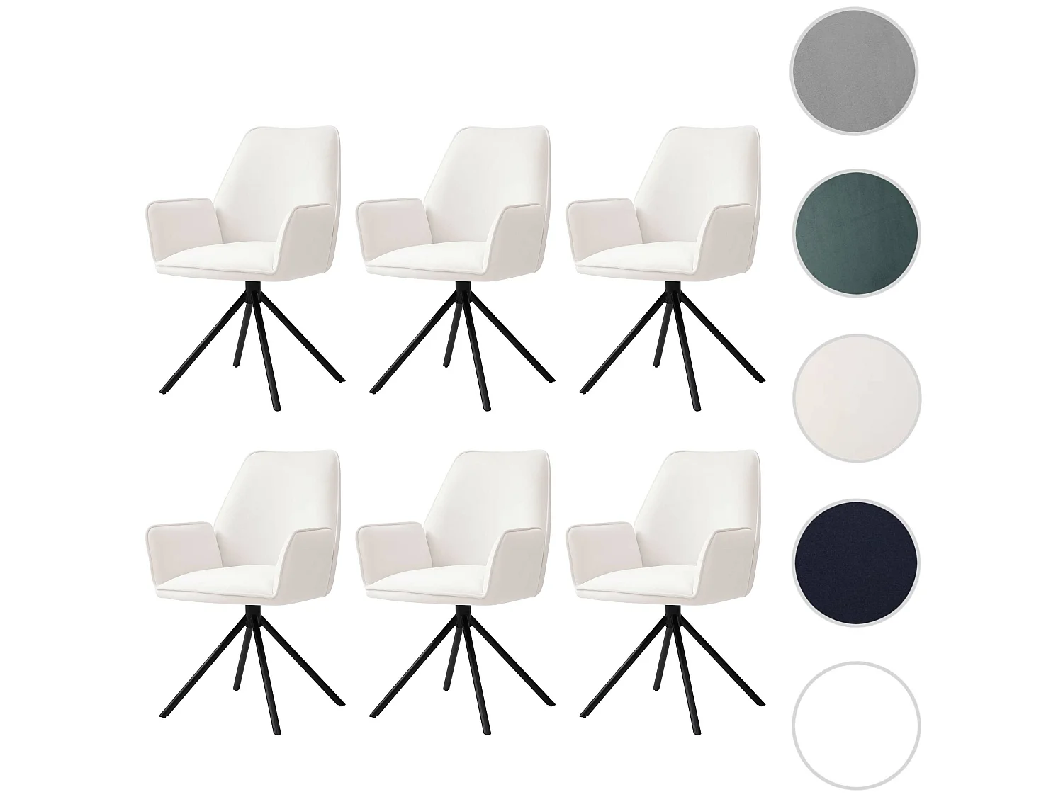 Chaise de salle à manger MCW-G67 (lot de 6),  velours, crème-beige