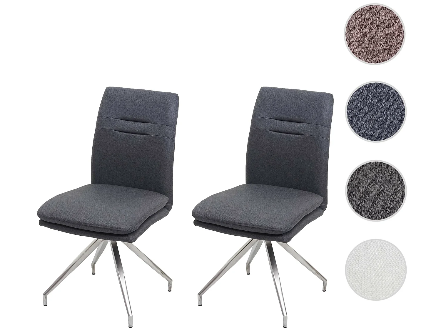 Set 2x sedie sala pranzo soggiorno cucina moderno MCW-H70 tessuto acciaio inox grigio scuro