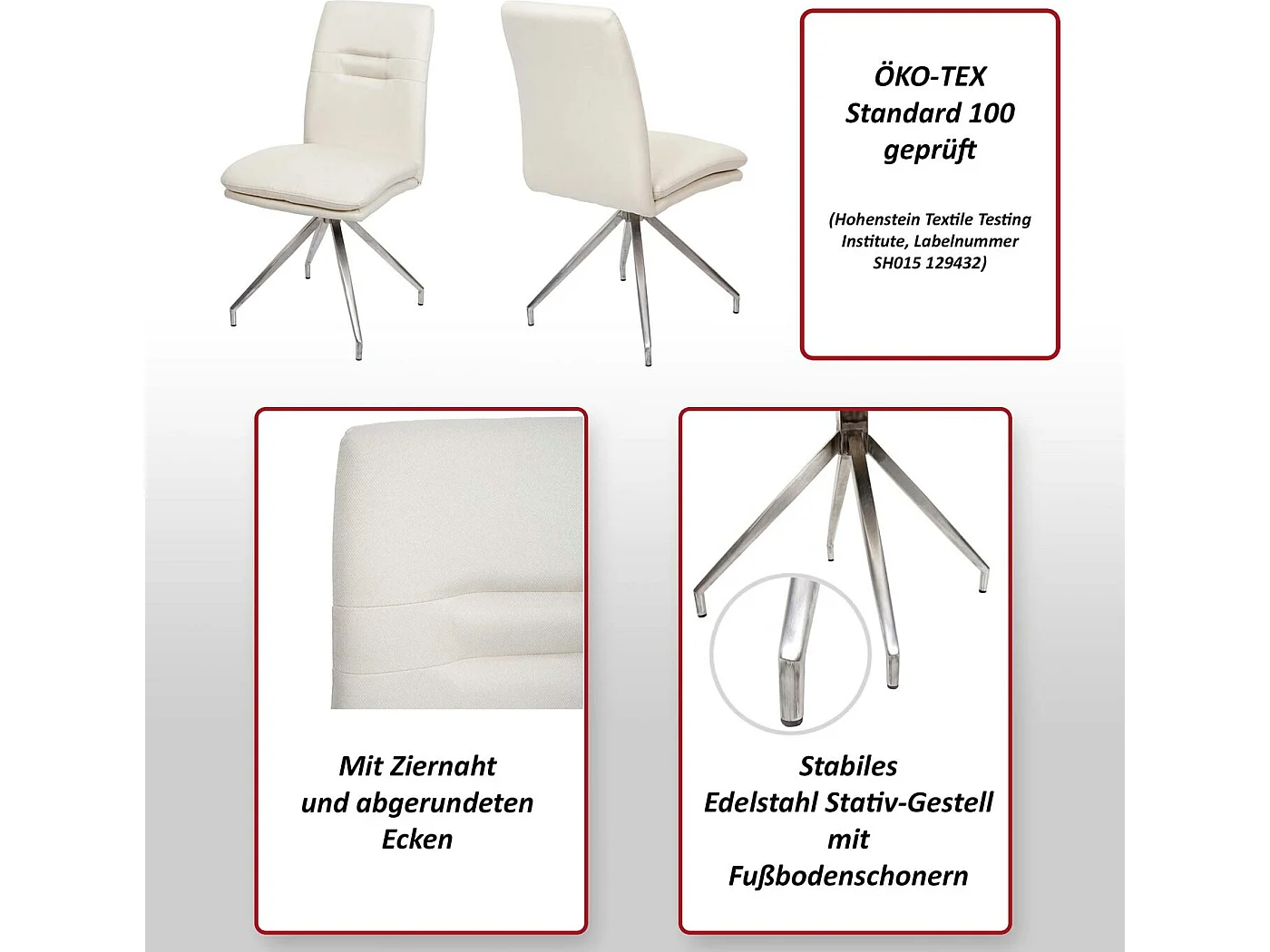 Set 2x sedie sala pranzo soggiorno cucina moderno MCW-H70 tessuto acciaio inox grigio scuro