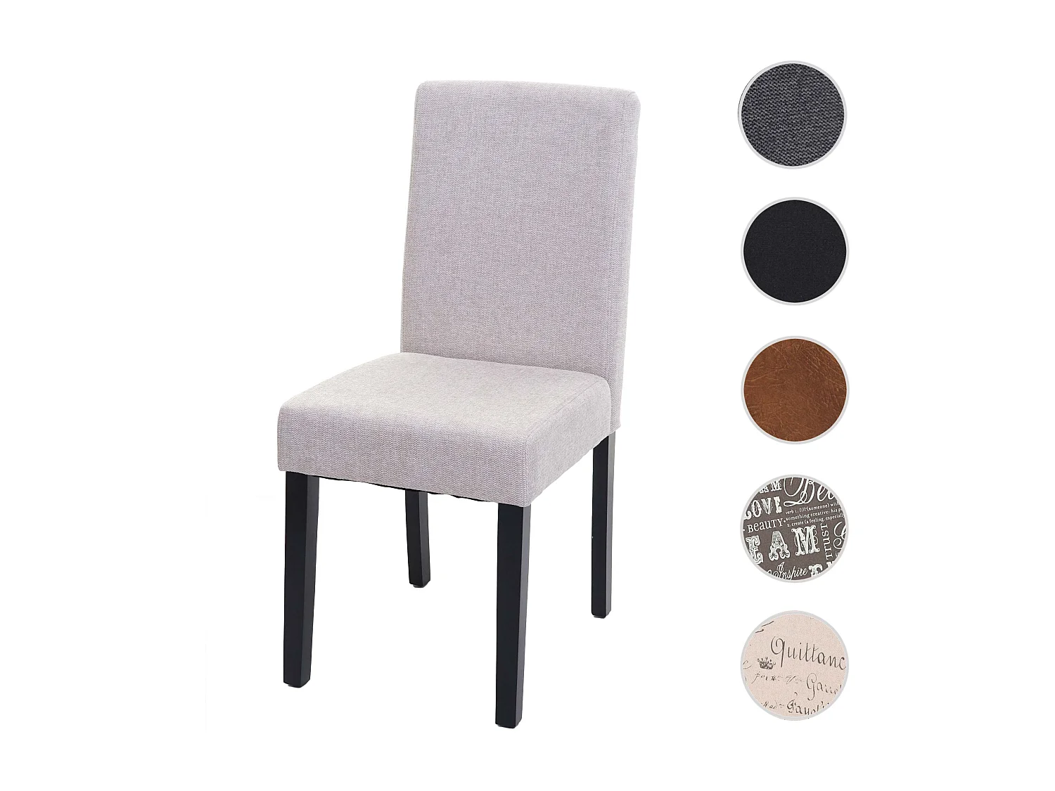 Chaise de salle à manger Littau Schriftzug, Chaise de salle à manger Littau tissu textile beige crème pieds foncés