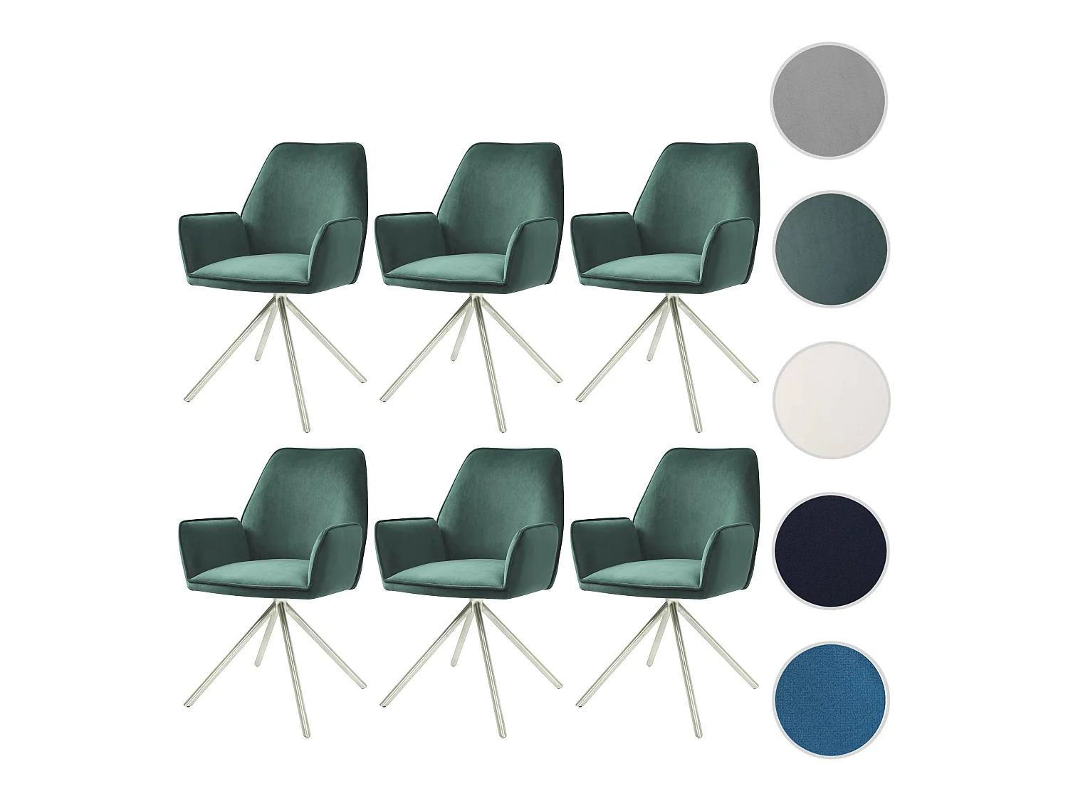 Silla de comedor MCW-G67 (juego de 6),  verde, acero inoxidable