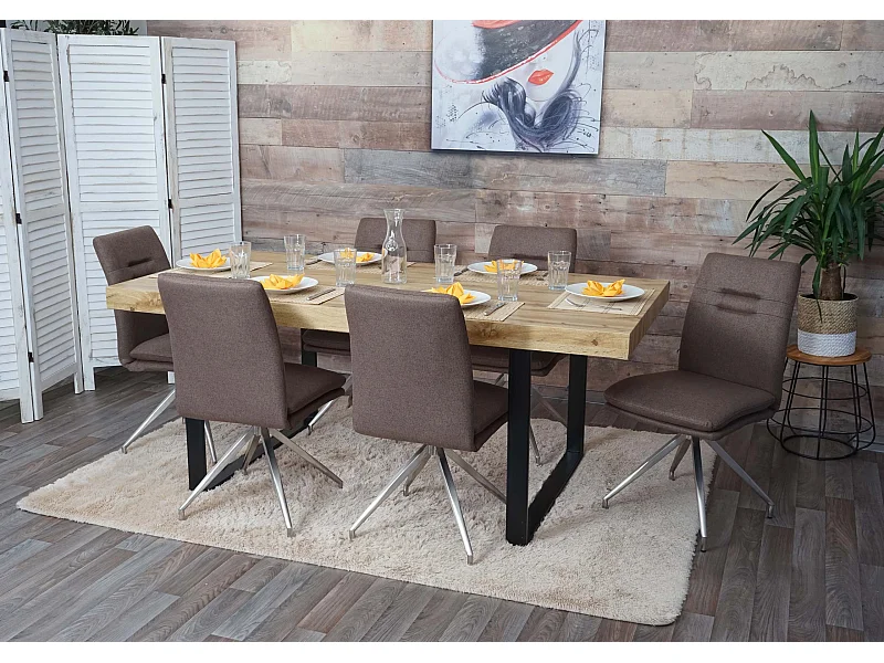 Set 6x sedie sala pranzo soggiorno cucina moderno MCW-H70 tessuto acciaio inox marrone