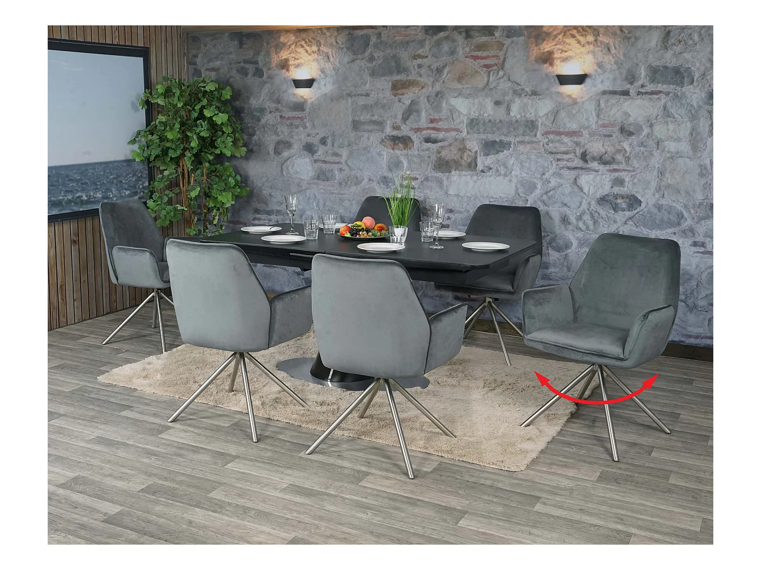 Cadeira de jantar MCW-G67 (conjunto de 6),  cinzento escuro, aço inoxidável