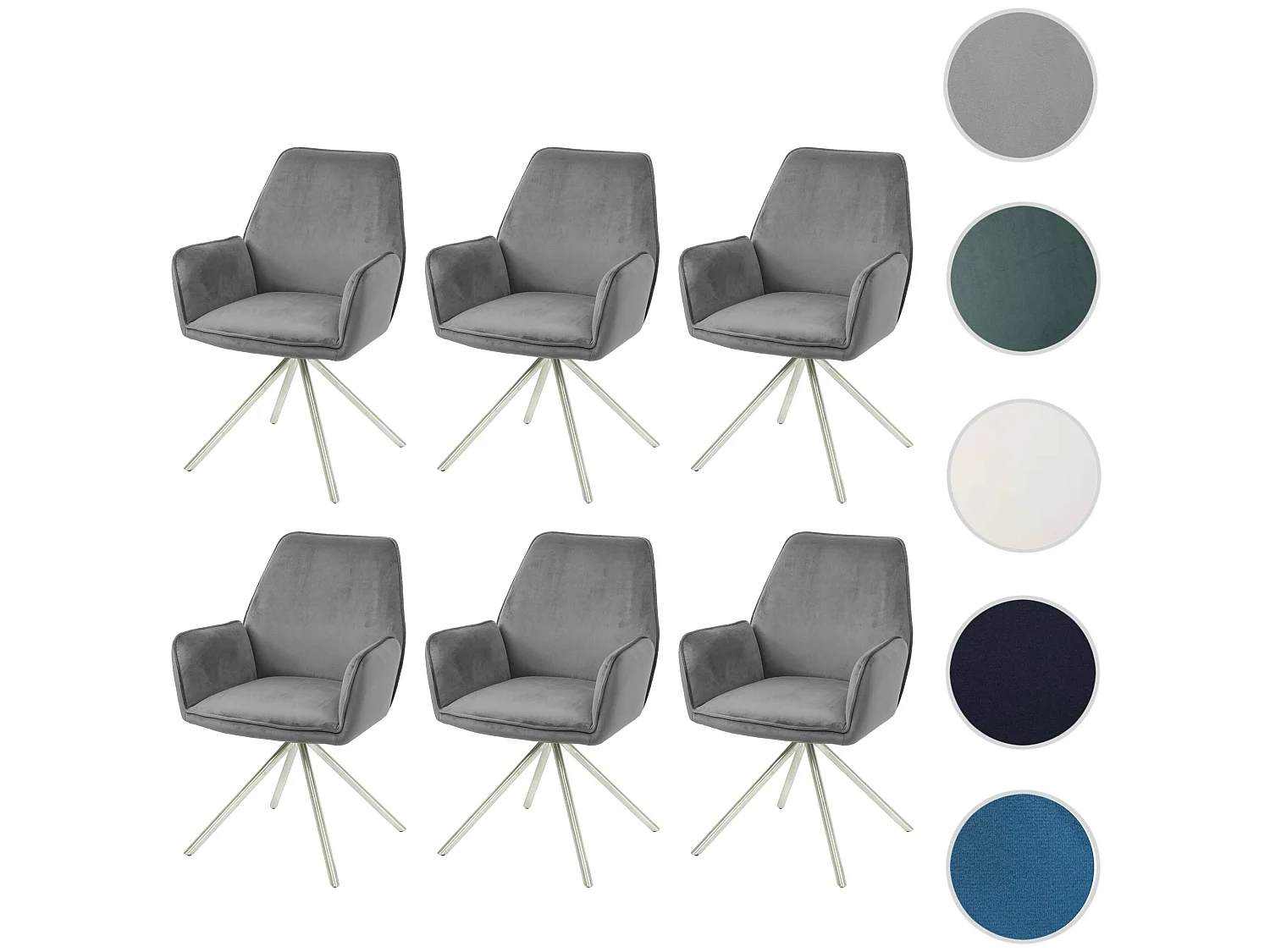 Chaise de salle à manger MCW-G67 (lot de 6),  gris foncé, inox