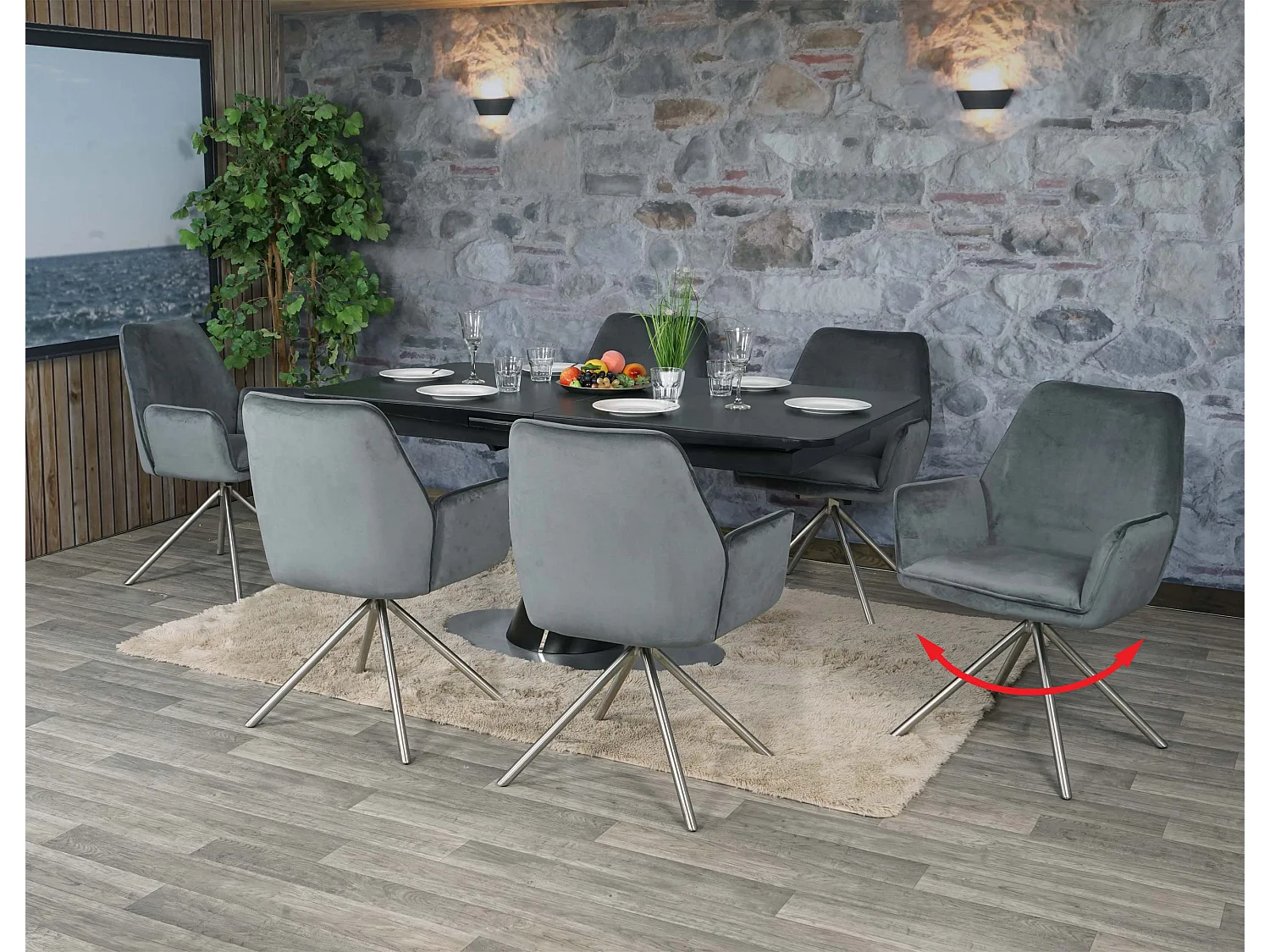 Chaise de salle à manger MCW-G67 (lot de 6),  gris foncé, inox