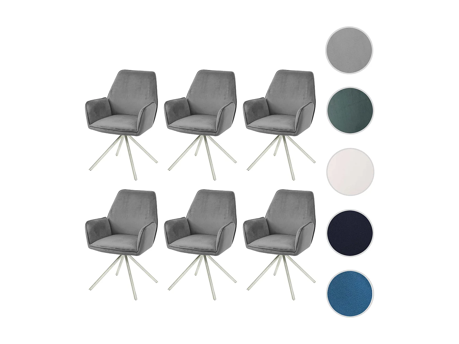 Chaise de salle à manger MCW-G67 (lot de 6),  gris foncé, inox