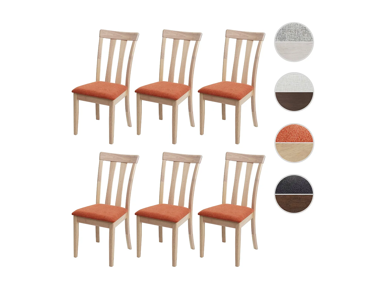 Chaise de salle à manger MCW-G46 (lot de 6),  cadre naturel, orange