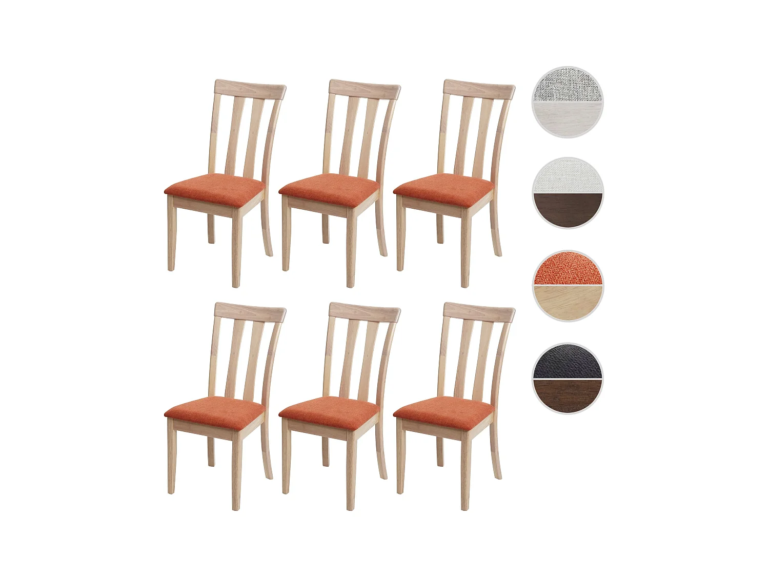 Esszimmerstuhl MCW-G46 (6er-Set), Naturfarbenes Gestell, orange