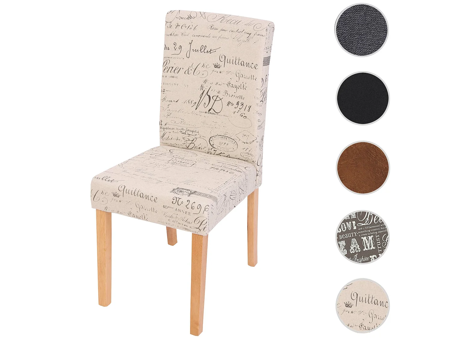 Chaise de salle à manger Littau Schriftzug,  crème d'écriture, pieds clairs