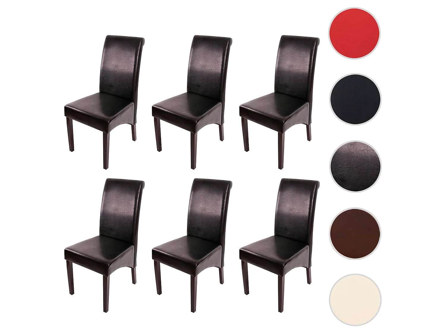 Esszimmerstuhl M37 (6er-Set), Leder, schwarz, dunkle Füße