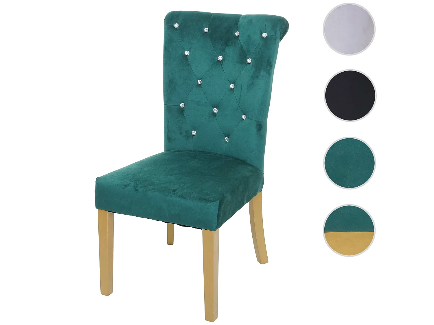 Chaise de salle à manger MCW-D22 Rivets,  vert foncé, pieds dorés