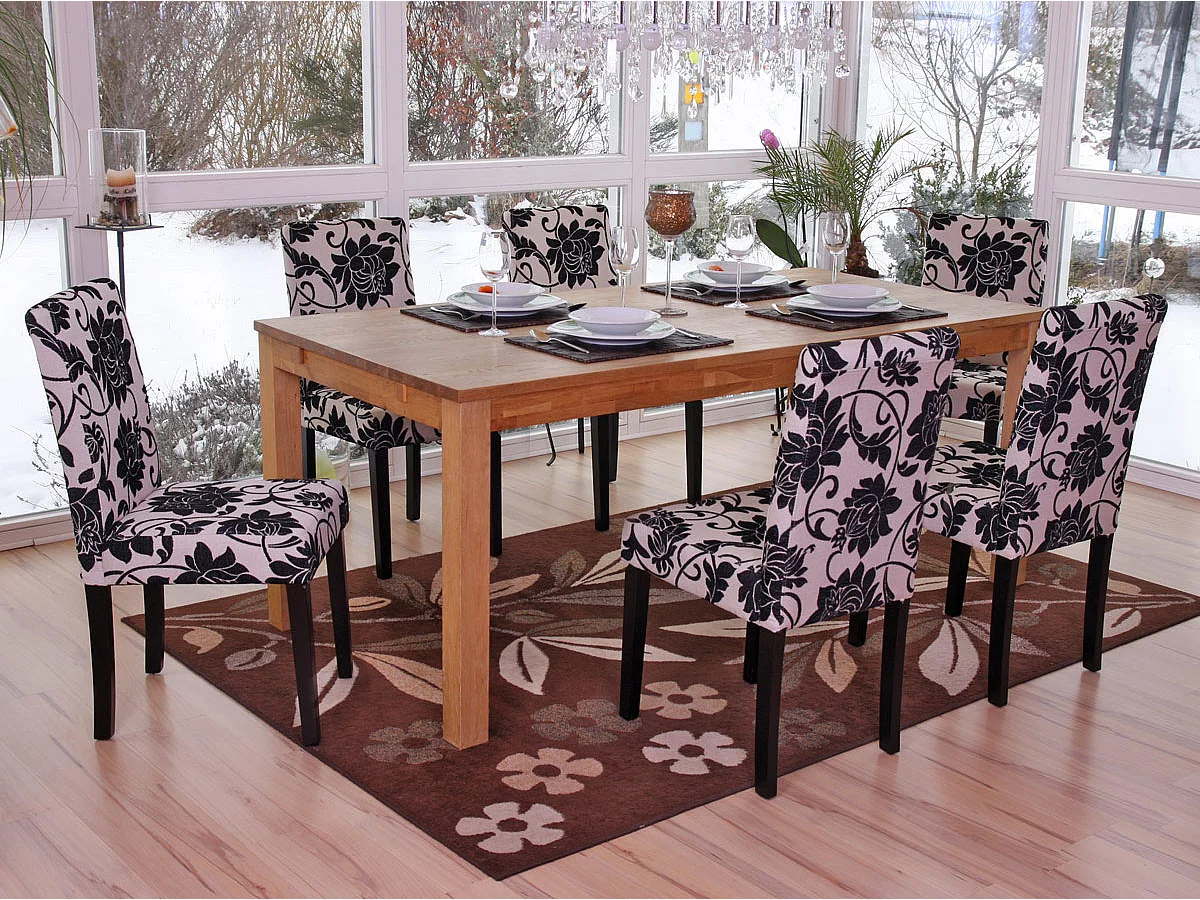 Chaise de salle à manger Littau Schriftzug,  noir jacquard, pieds foncés