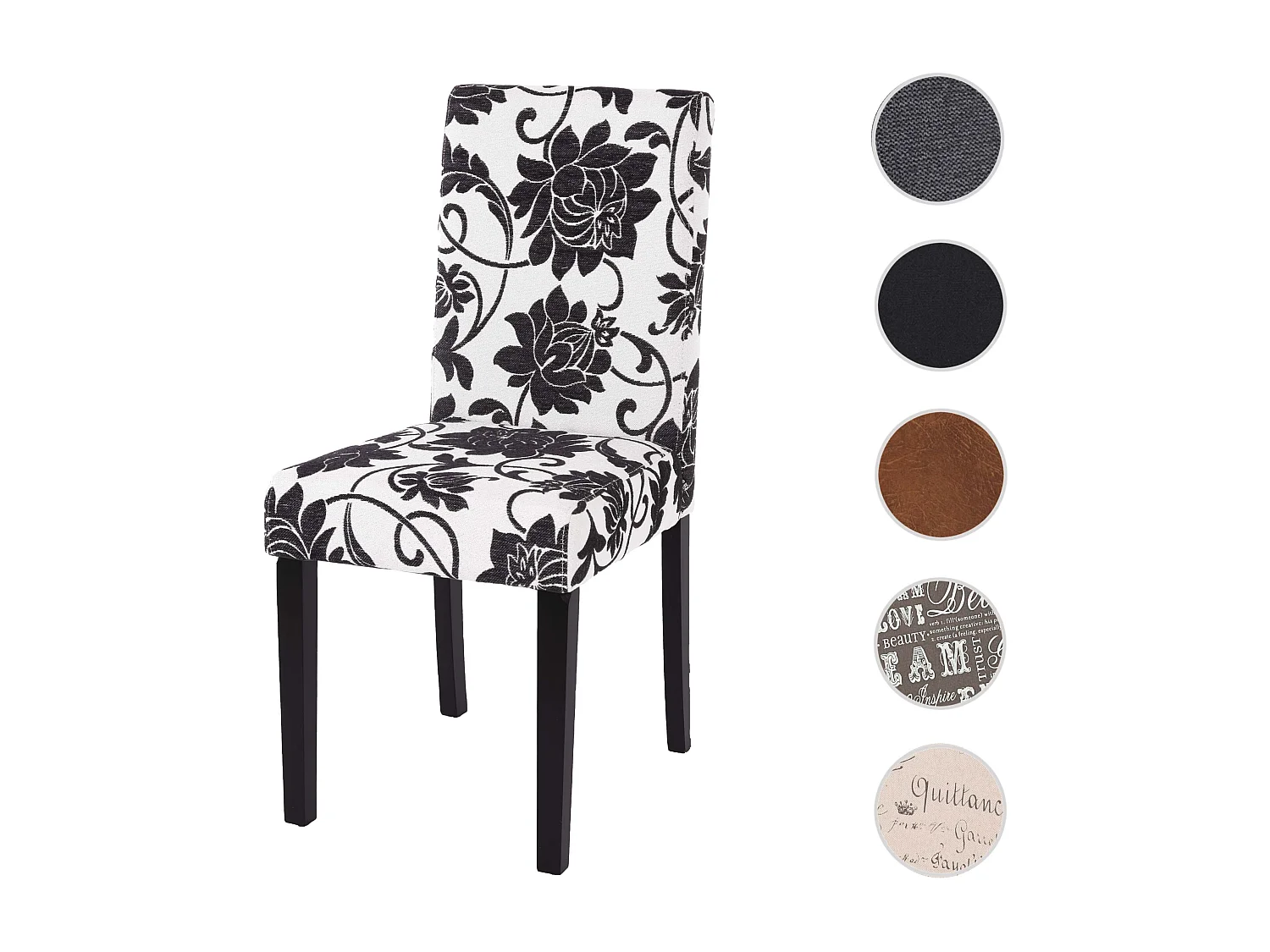 Chaise de salle à manger Littau Schriftzug,  noir jacquard, pieds foncés