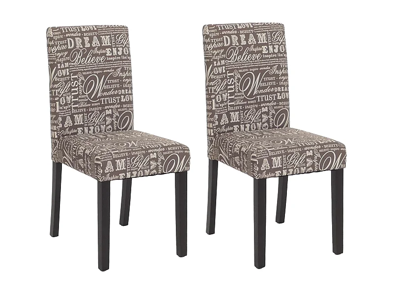 Cadeira de jantar Littau (conjunto de 2),  têxtil com letras, cinzento, pernas escuras