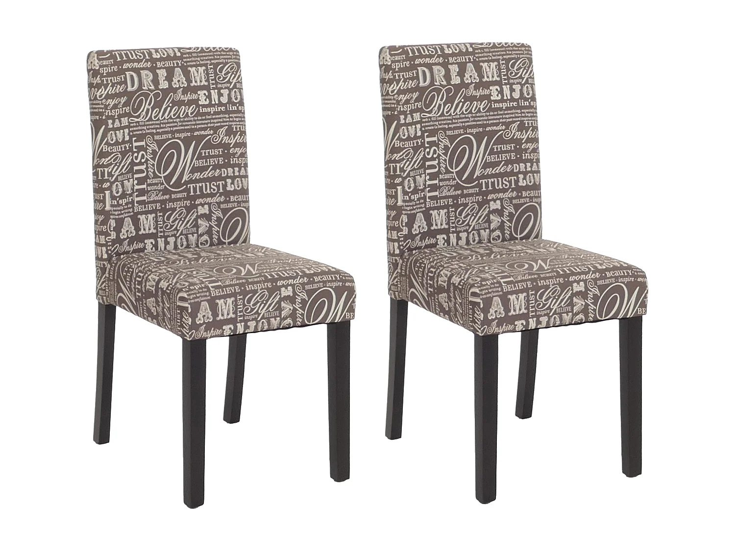 Cadeira de jantar Littau (conjunto de 2),  têxtil com letras, cinzento, pernas escuras