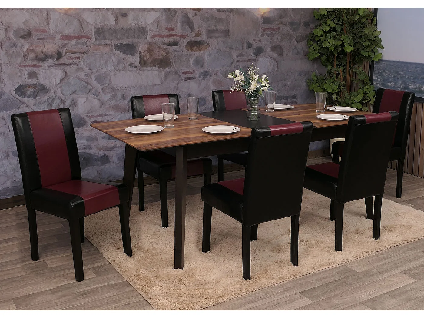 Cadeira de jantar Littau,  preto/vermelho, pernas escuras