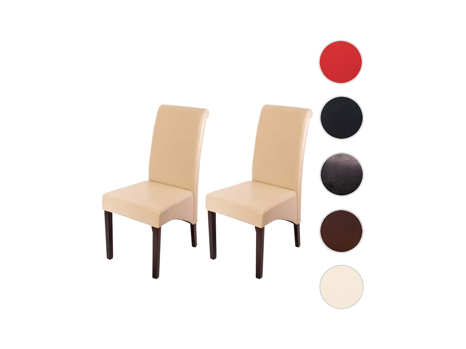 Esszimmerstuhl Cesena (2er-Set), Leder, creme, dunkle Füße