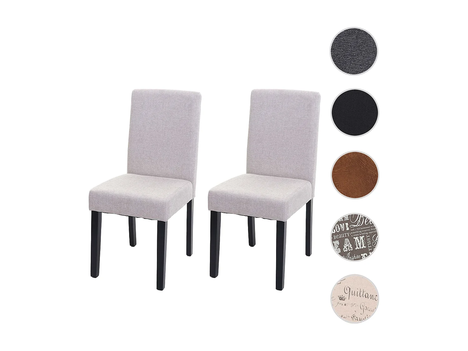 Littau eetkamerstoel (set van 2),  textiel, crème-beige, donkere poten