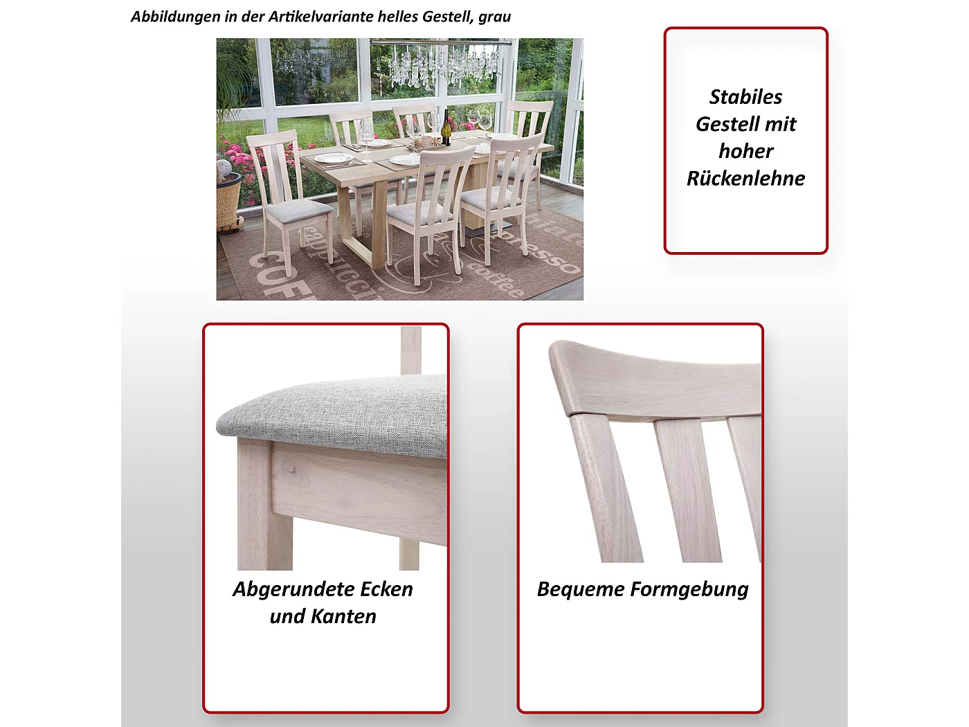 Silla de comedor MCW-G46 (juego de 2),  estructura oscura, gris oscuro