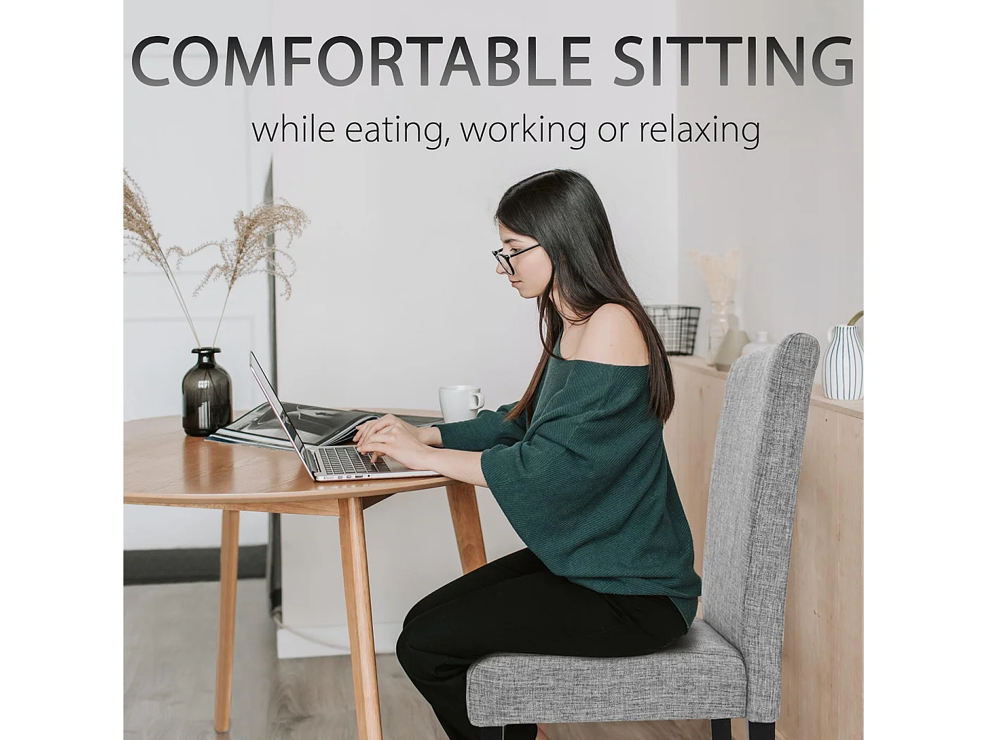 Chaise de salle à manger Littau (lot de 2),  tissu gris, pieds foncés