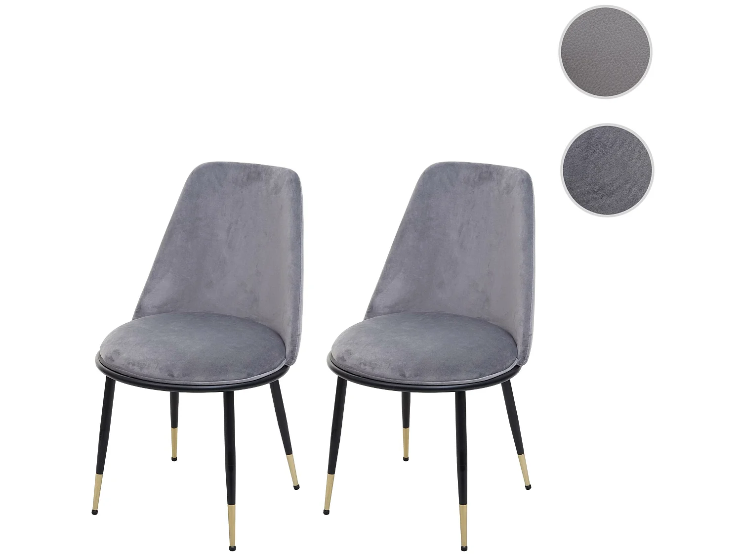 MCW-H28 cadeira de jantar (conjunto de 2),  cinzento, pernas pretas, veludo