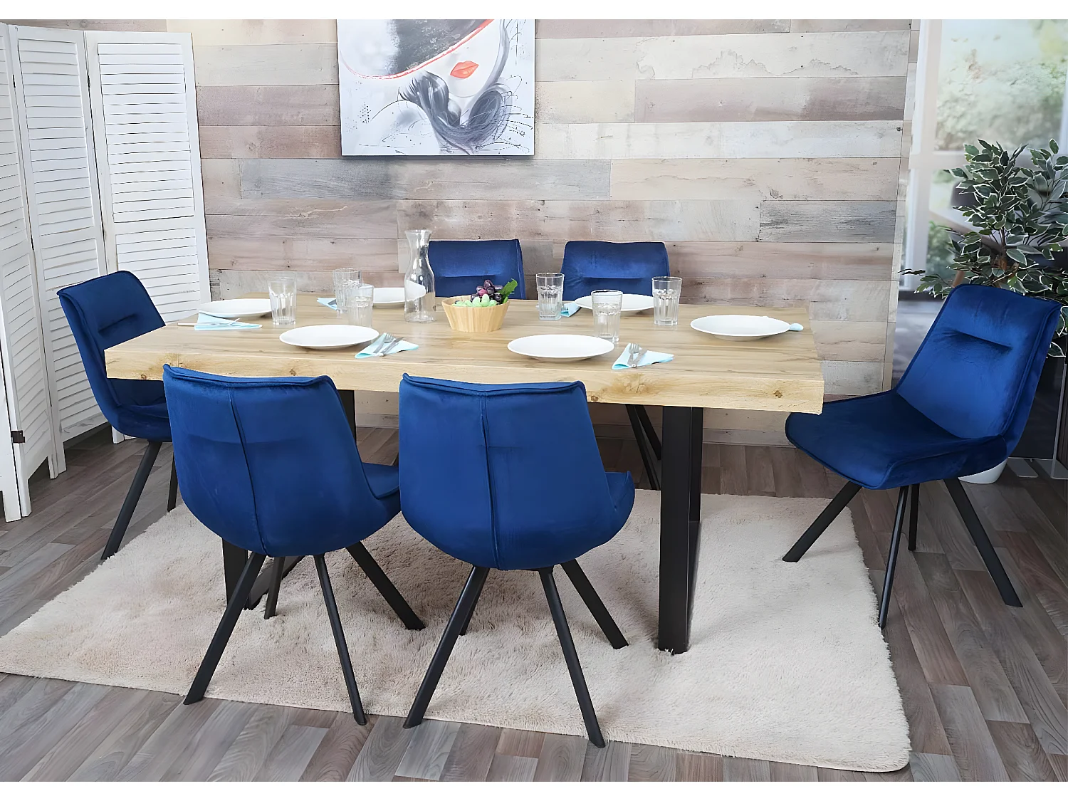 Set 2x sedie poltroncine MCW-K24 design moderno metallo velluto blu