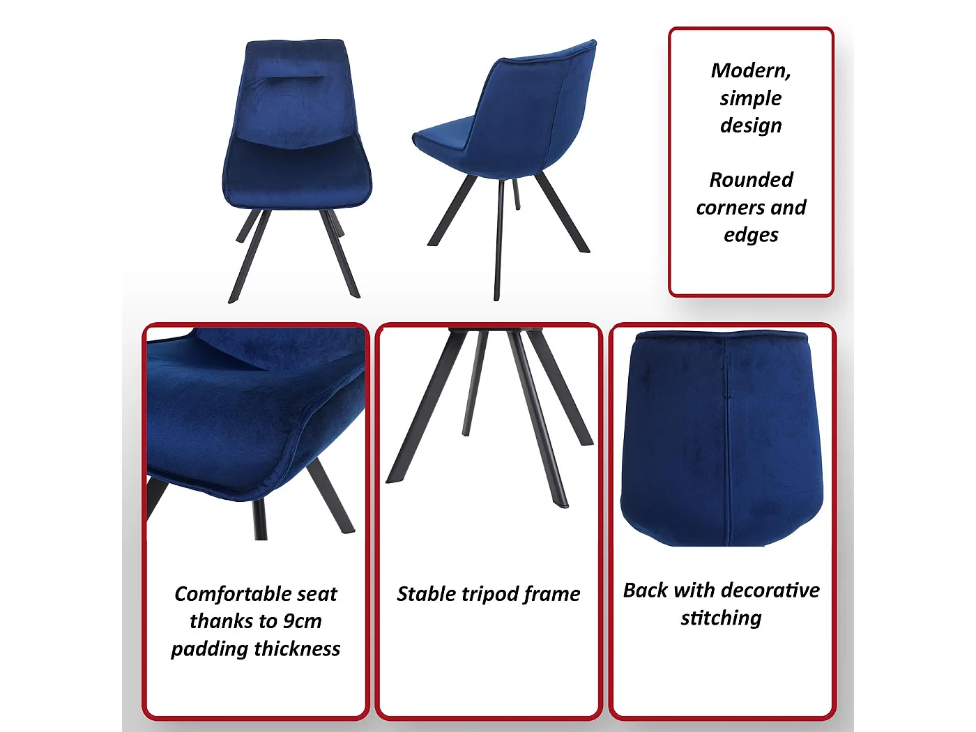 Krzesło do jadalni MCW-K24 (zestaw 2 sztuk),  niebieski